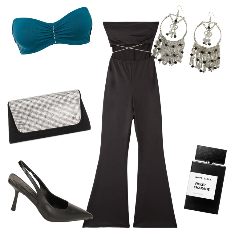 Outfit donna - Il reggiseno a fascia. Stile Sexy per Serata fuori. Abbinamento con reggiseni a balconcino, tute, profumi, orecchini, décolleté, pochette.