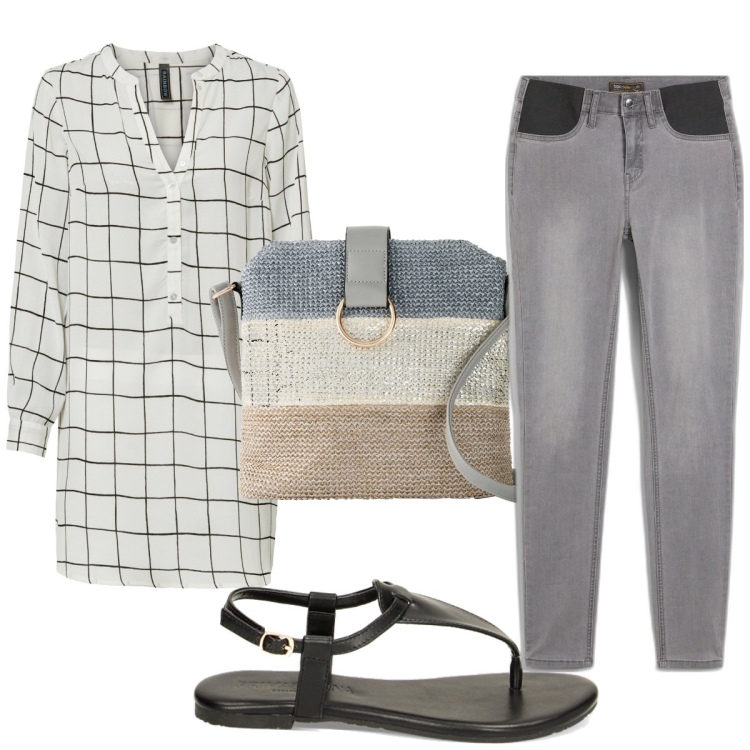 Outfit donna - Total look #1912924. Stile Trendy per Tutti i giorni. Abbinamento con jeans, bluse, borse a tracolla, ciabatte.