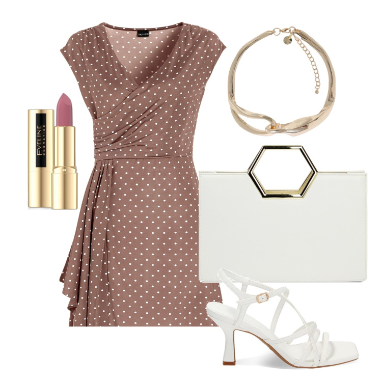 Outfit donna - Ghost outfitter - luglio. Stile Chic per Tutti i giorni. Abbinamento con vestiti, rossetti, borse a mano, sandali col tacco, collane.