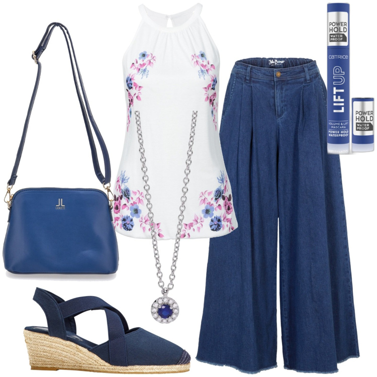 Outfit donna - Total look #1913052. Stile Casual chic per Tutti i giorni. Abbinamento con gonne, sandali col tacco, top, mascara, collane, borse a tracolla.