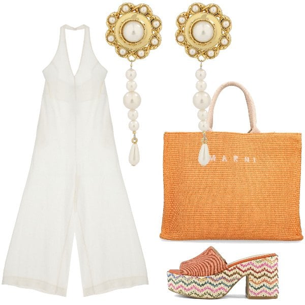 Outfit donna - Total look #1913074. Stile Glamour per Serata fuori. Abbinamento con tute, sandali, shopping bag, orecchini.