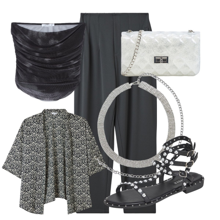 Outfit donna - Total look #1913297. Stile Rock per Serata fuori. Abbinamento con cinture, borse a tracolla, pantaloni chino, top, blazer, sandali.