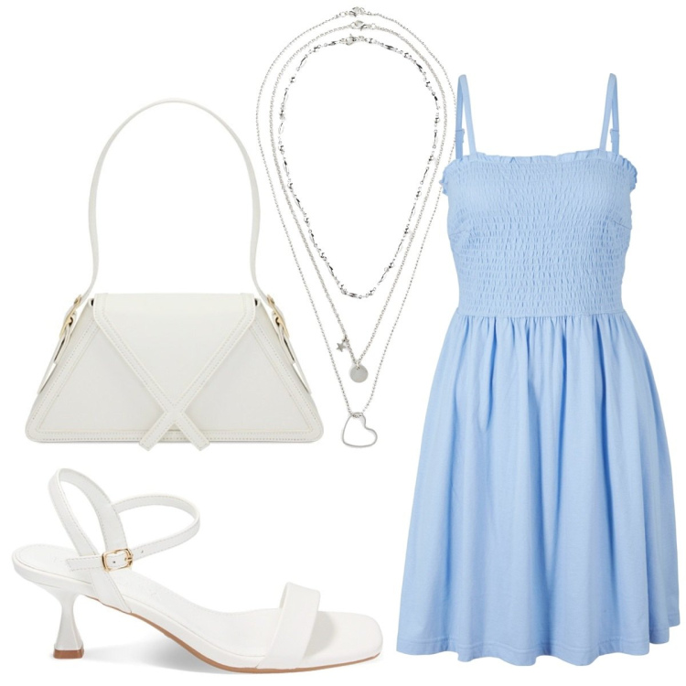 Outfit donna - Total look #1913319. Stile Romantica per Serata fuori. Abbinamento con collane, vestiti, borse a spalla, sandali col tacco.