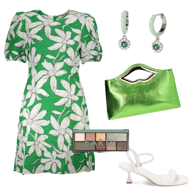 Outfit donna - Sere d’estate. Stile Chic per Serata fuori. Abbinamento con ombretti, orecchini, sandali col tacco, pochette, vestiti corti.