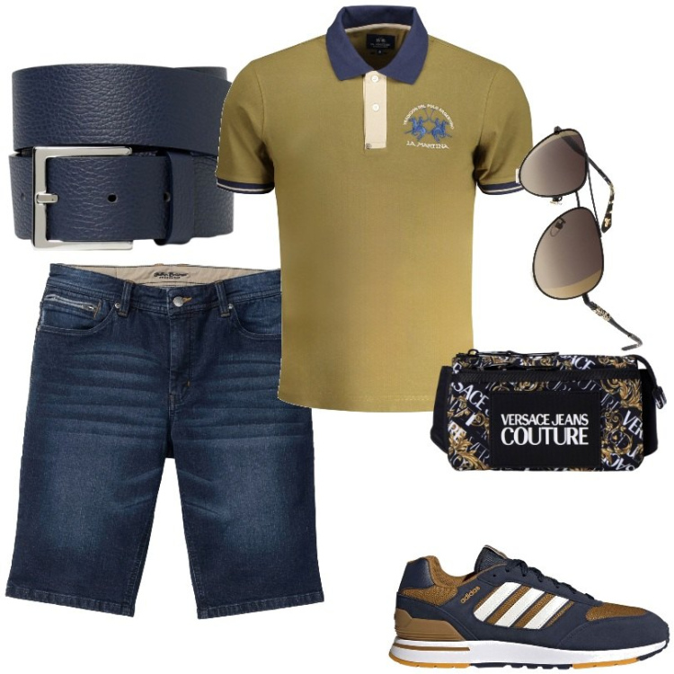 Outfit uomo - Total look #1913433. Stile Casual per Tutti i giorni. Abbinamento con bermuda, scarpe sportive, polo, cinture, occhiali da sole, borse sportive.