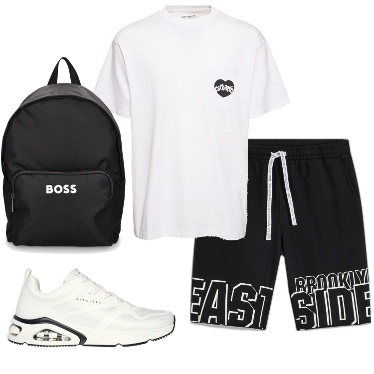 Outfit uomo - Total look #1913482. Stile Casual per Sport. Abbinamento con bermuda, borse sportive, sneakers, t-shirt.