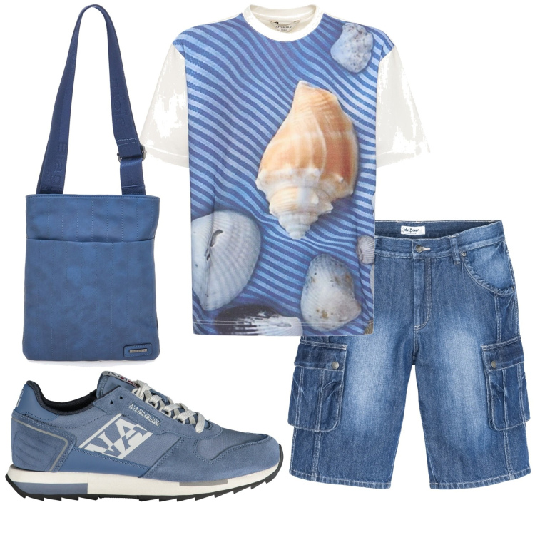 Outfit uomo - Total look #1913490. Stile Trendy per Mare. Abbinamento con bermuda, portafogli, t-shirt, sneakers.