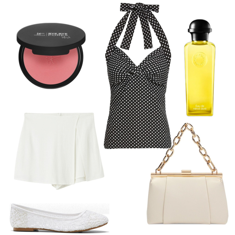Outfit donna - Ballerine. Stile Bon Ton per Tutti i giorni. look ideale per Petite. Abbinamento con ballerine, top, profumi, blush, gonne, borse a spalla.