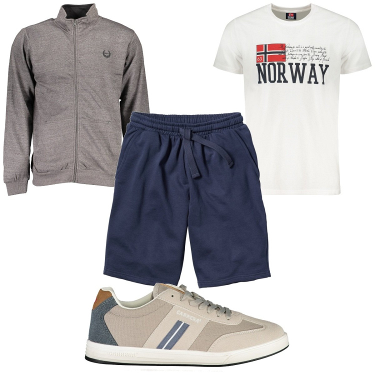 Outfit uomo - Total look #1913747. Stile Trendy per Sport. Abbinamento con bermuda, felpe, sneakers, t-shirt.