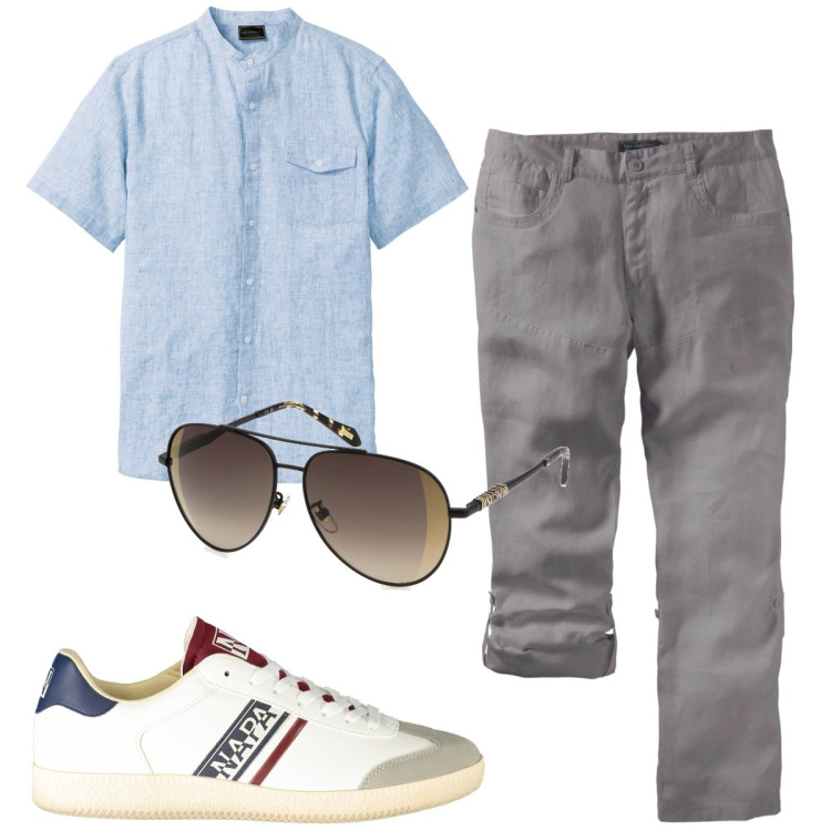 Outfit uomo - Total look #1913749. Stile Casual per Tutti i giorni. Abbinamento con camicie a manica corta, pantaloni, sneakers, occhiali da sole.