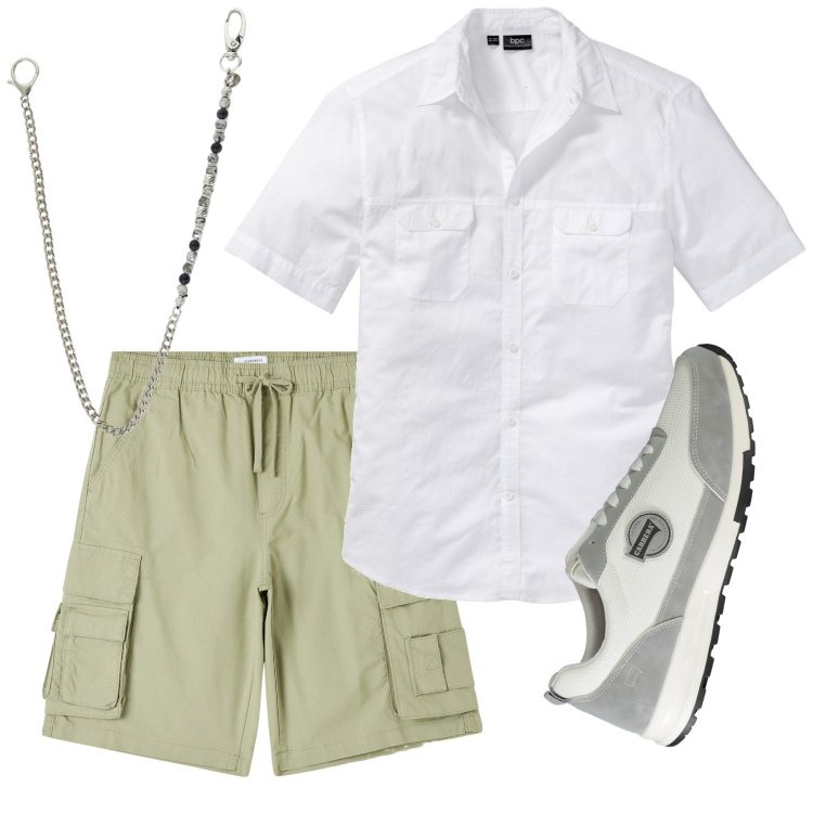 Outfit uomo - Total look #1913760. Stile Urban per Tutti i giorni. Abbinamento con camicie a manica corta, pantaloni corti, collane, sneakers.