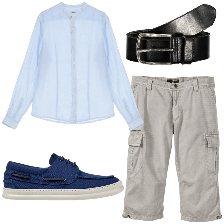 Outfit uomo - Al ginocchio. Stile Casual per Tutti i giorni. Abbinamento con bermuda, camicie, cinture, scarpe stringate.