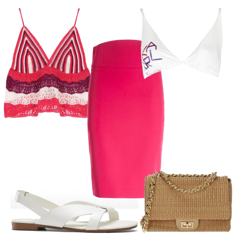 Outfit donna - Cherry Red al mare!. Stile Trendy per Mare. Abbinamento con sandali, gonne longuette, top, borse a tracolla, costumi.