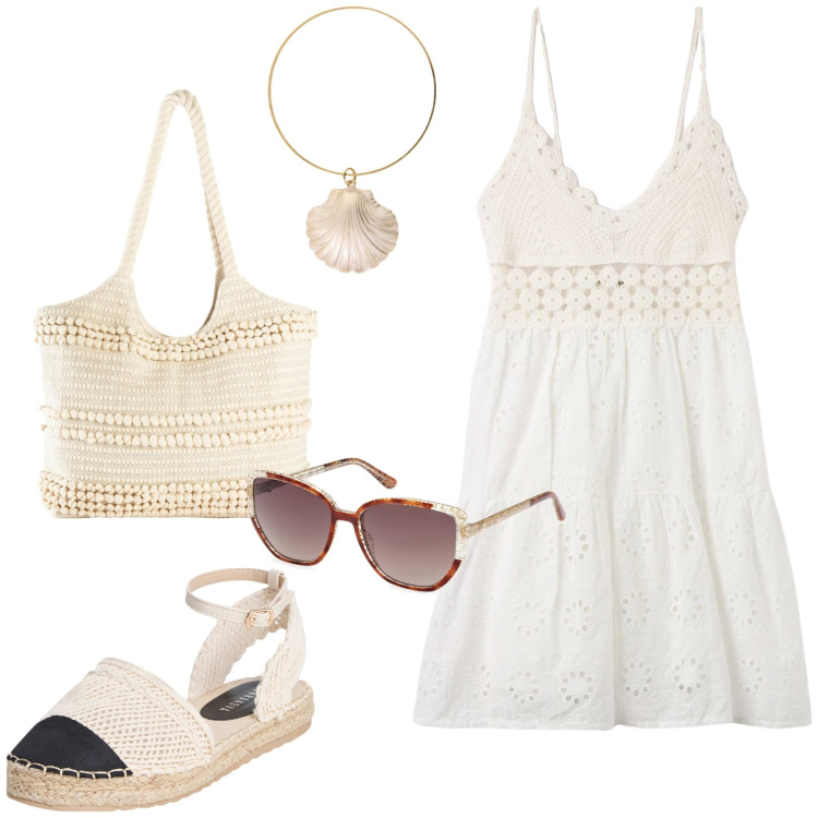 Outfit donna - Total look #1914090. Stile Boho per Tutti i giorni. Abbinamento con shopping bag, vestiti corti, espadrillas, braccialetti, occhiali da sole.