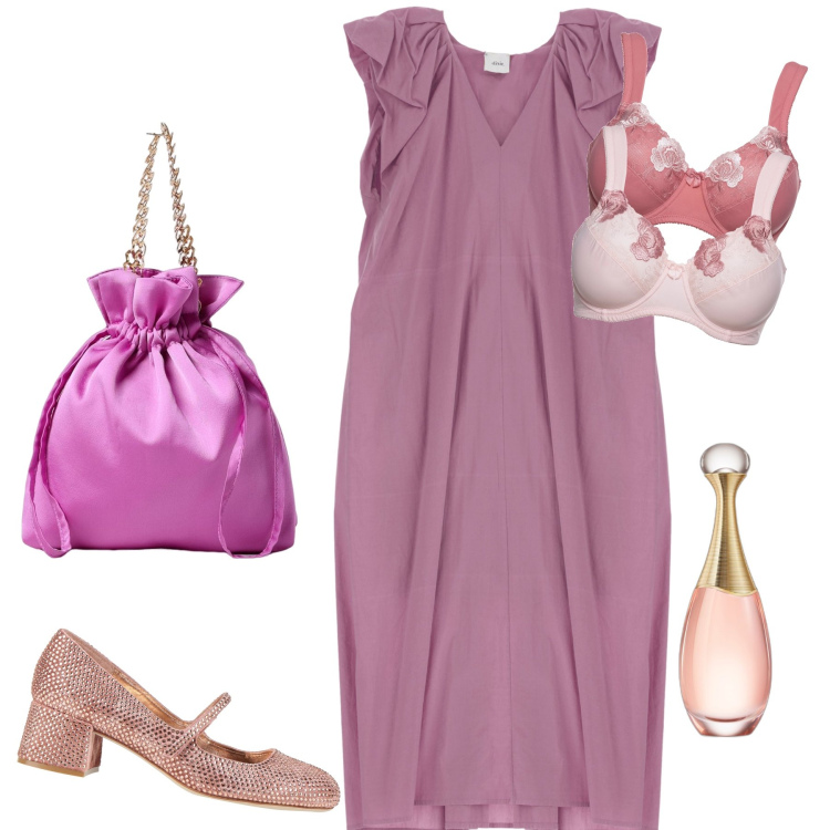 Outfit donna - Total look da lady. Stile Bon Ton per Serata fuori. Abbinamento con reggiseni, décolleté, profumi, vestiti lunghi, borse a mano.