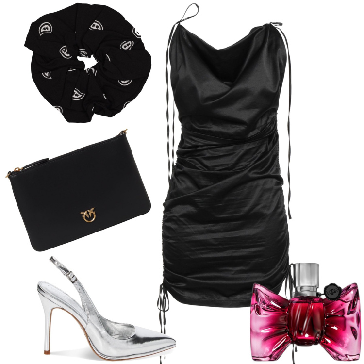 Outfit donna - Stile sexy profumo romantico. Stile Glamour per Serata fuori. Abbinamento con vestiti corti, profumi, décolleté, pochette, accessori per capelli.