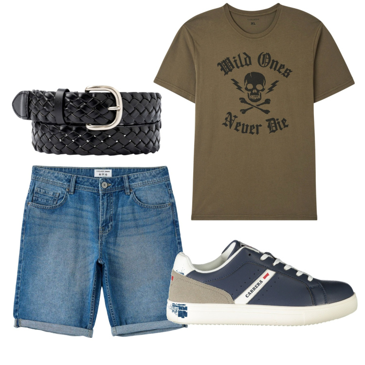 Outfit uomo - Pirata. Stile Casual per Tutti i giorni. Abbinamento con t-shirt, bermuda, sneakers, cinture.