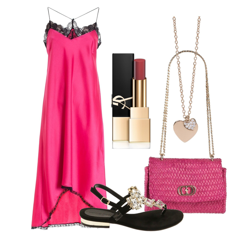 Outfit donna - L’abito sling dress fresco e luminoso. Stile Chic per Serata fuori. Abbinamento con rossetti, borse a mano, ciondoli, vestiti midi/longuette, ciabatte.