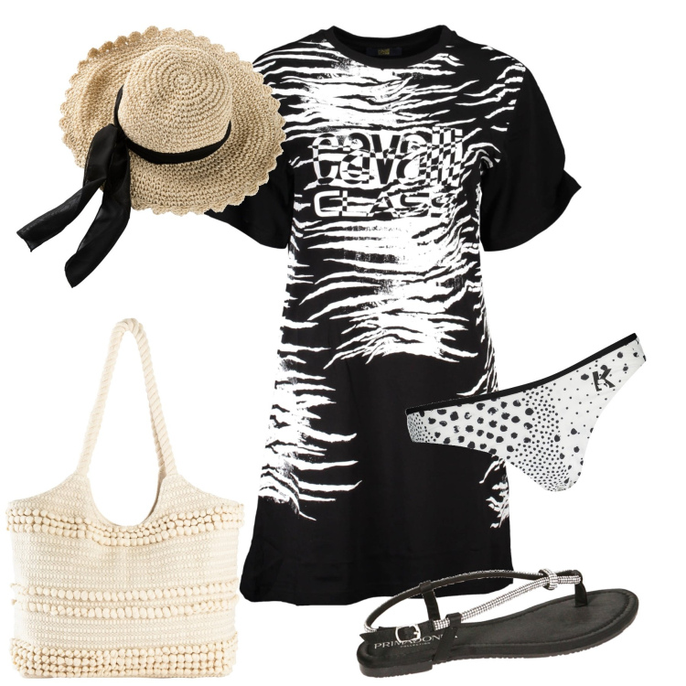 Outfit donna - Il mare mi aspetta. Stile Trendy per Mare. Abbinamento con cappelli, shopping bag, ciabatte, vestiti corti, costumi.