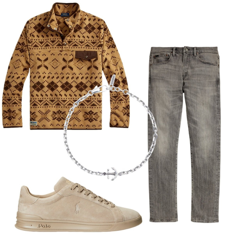 Outfit uomo - Total look #1914458. Stile Trendy per Tutti i giorni. Abbinamento con braccialetti, sneakers, pullovers, jeans.