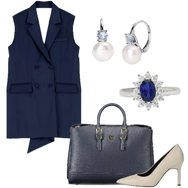Outfit donna - Total look #1914505. Stile Chic per Ufficio. Abbinamento con décolleté, anelli, orecchini, vestiti corti, pochette.