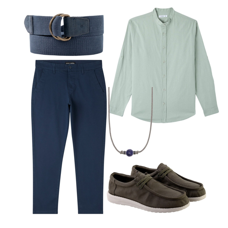 Outfit uomo - Serata romantica on the beach. Stile Casual per Serata speciale. Abbinamento con camicie, pantaloni skinny, collane, scarpe stringate, cinture.