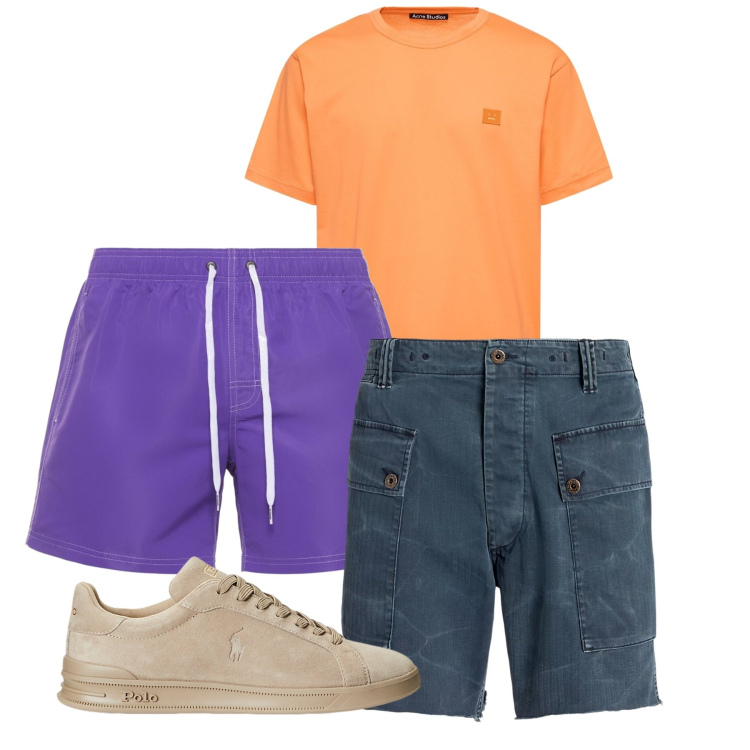 Outfit uomo - Viva i colori!. Stile Casual per Mare. Abbinamento con sneakers, shorts, t-shirt, costumi.