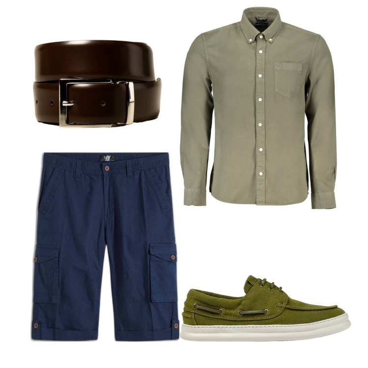 Outfit uomo - Every day. Stile Casual per Tutti i giorni. Abbinamento con bermuda, camicie, cinture, scarpe stringate.
