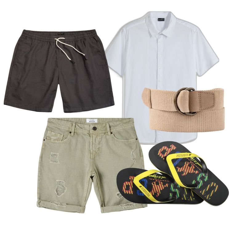 Outfit uomo - Gli infradito con la camicia. Stile Casual per Mare. Abbinamento con camicie a manica corta, bermuda, sandali, cinture, costumi.