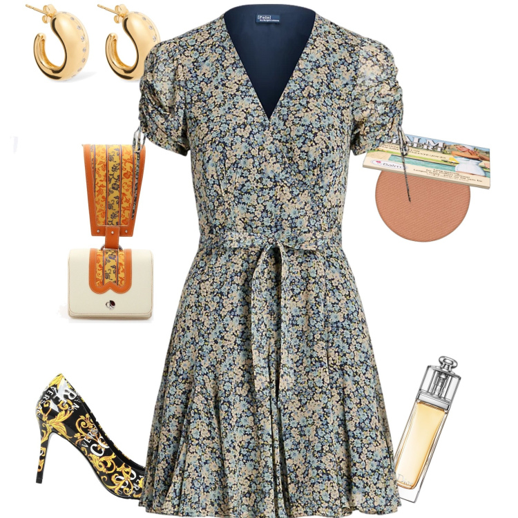 Outfit donna - Un abito per ogni uscita. Stile Glamour per Tutti i giorni. Abbinamento con profumi, blush, vestiti corti, borse a mano, scarpe col tacco, orecchini.