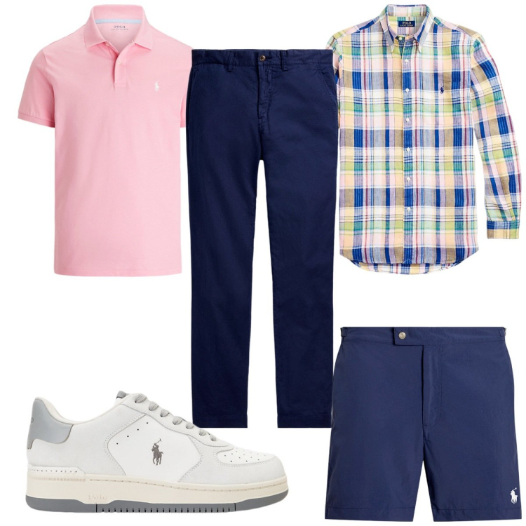 Outfit uomo - Total look #1914624. Stile Trendy per Mare. Abbinamento con costumi, pantaloni, polo, camicie, sneakers.