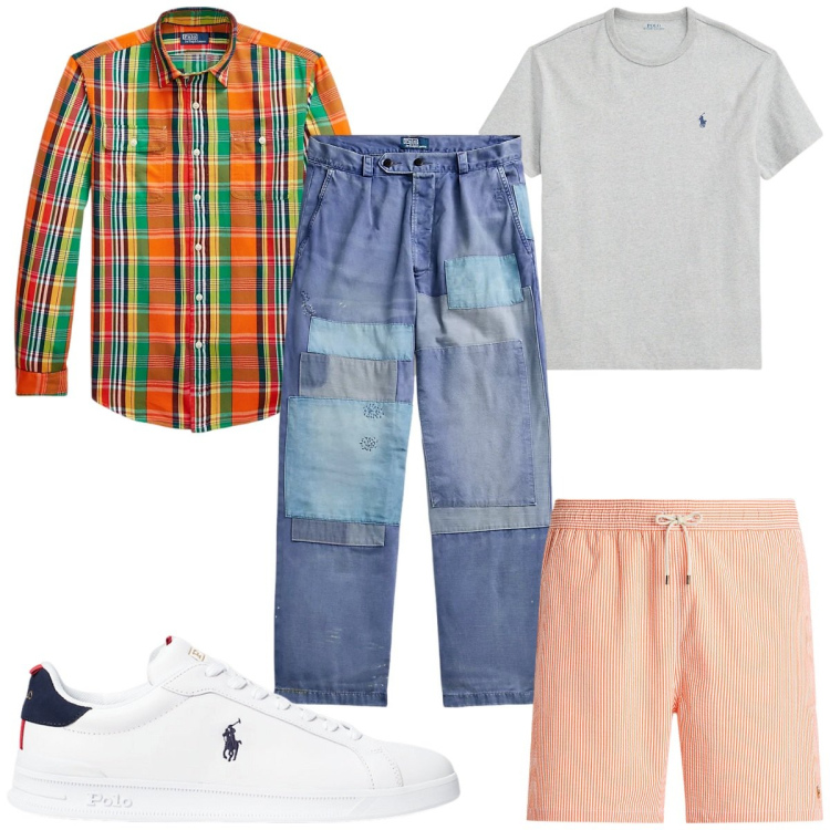 Outfit uomo - Total look #1914631. Stile Trendy per Tutti i giorni. Abbinamento con sneakers, t-shirt, camicie, pantaloni, costumi.