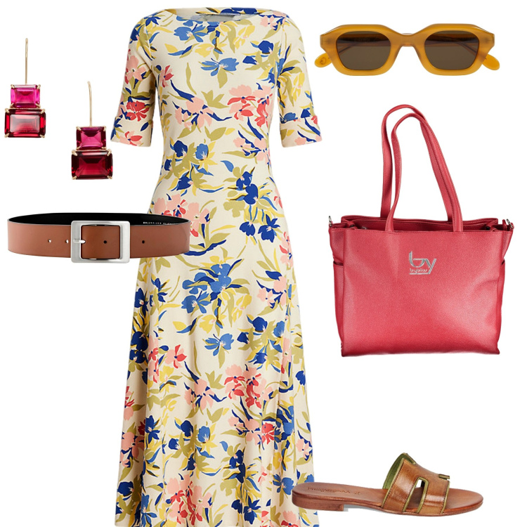 Outfit donna - Viaggio a Grenoble. per Tutti i giorni. Abbinamento con cinture, sandali, vestiti, orecchini, occhiali da sole, borse a spalla.