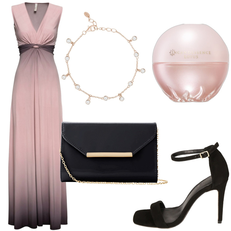 Outfit donna - Total look #1914682. Stile Chic per Cerimonia. Abbinamento con vestiti, pochette, profumi, braccialetti, sandali col tacco.