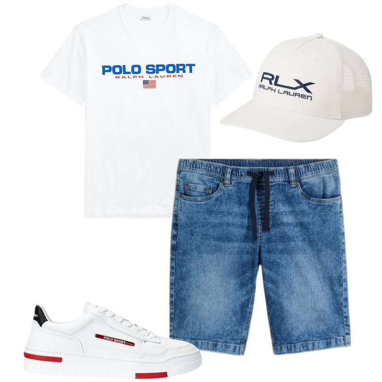 Outfit uomo - Total look #1914686. Stile Casual per Tutti i giorni. Abbinamento con bermuda, t-shirt, cappelli, sneakers.
