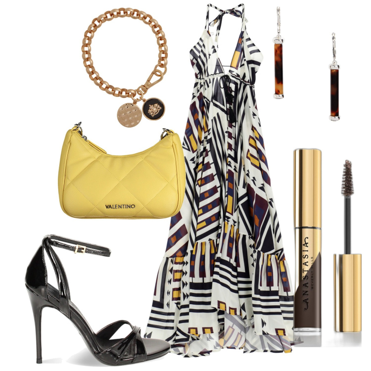Outfit donna - Total look #1914739. Stile Chic per Serata fuori. Abbinamento con mascara, sandali col tacco, orecchini, braccialetti con ciondoli, vestiti lunghi, collane.