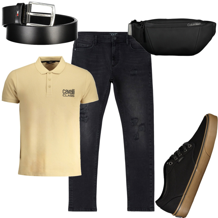 Outfit uomo - Total look #1914794. Stile Casual per Ufficio. Abbinamento con jeans strappati, cinture, borse sportive, scarpe sportive, polo.