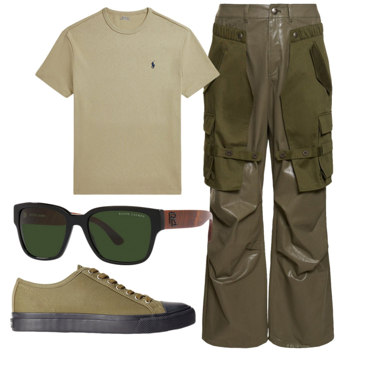 Outfit uomo - Total look #1914881. Stile Trendy per Tutti i giorni. Abbinamento con sneakers, occhiali da sole, t-shirt, pantaloni cargo.