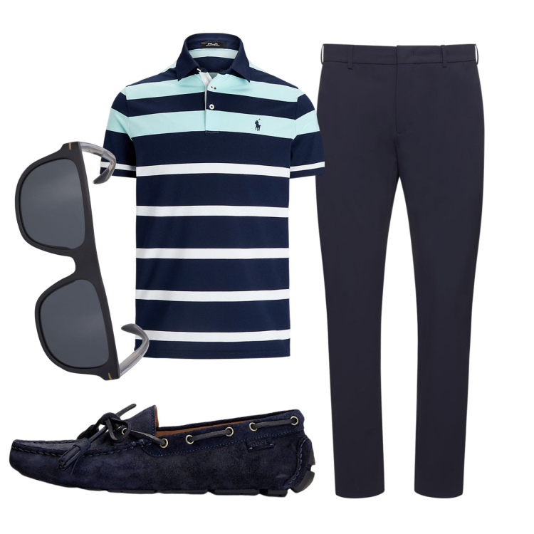 Outfit uomo - Total look #1914883. Stile Business/Elegante per Ufficio. Abbinamento con scarpe stringate, polo, pantaloni, occhiali da sole.