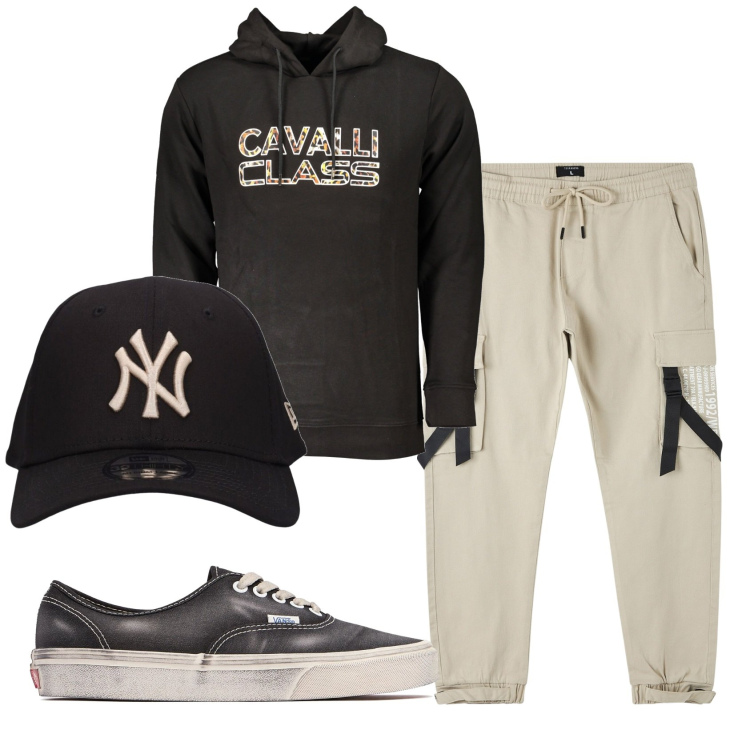 Outfit uomo - Total look #1914888. Stile Casual per Tutti i giorni. Abbinamento con pantaloni cargo, felpe con cappuccio, cappelli, sneakers.