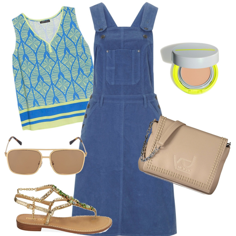 Outfit donna - Total look #1914953. Stile Casual per Mare. Abbinamento con vestiti senza maniche, fondotinta, ciabatte, borse a spalla, top, occhiali da sole.