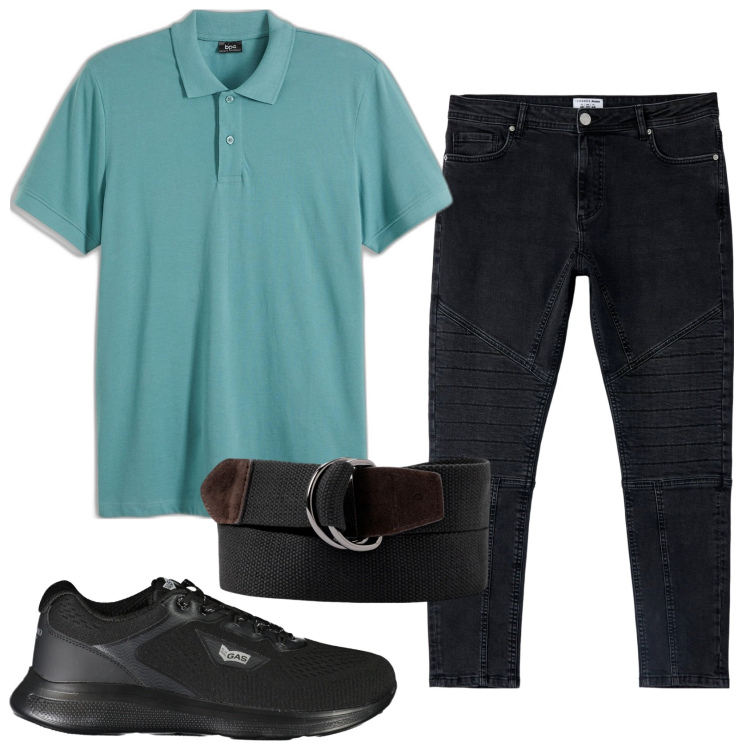 Outfit uomo - Total look #1914964. Stile Casual per Ufficio. Abbinamento con polo, jeans skinny, sneakers, cinture.
