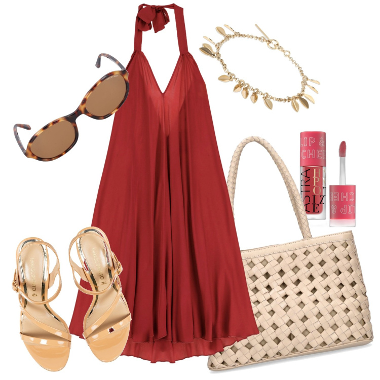 Outfit donna - Total look #1915044. Stile Casual chic per Tutti i giorni. look ideale per Tall. Abbinamento con blush, sandali in pelle, vestiti lunghi, borse a spalla, occhiali da sole, braccialetti.