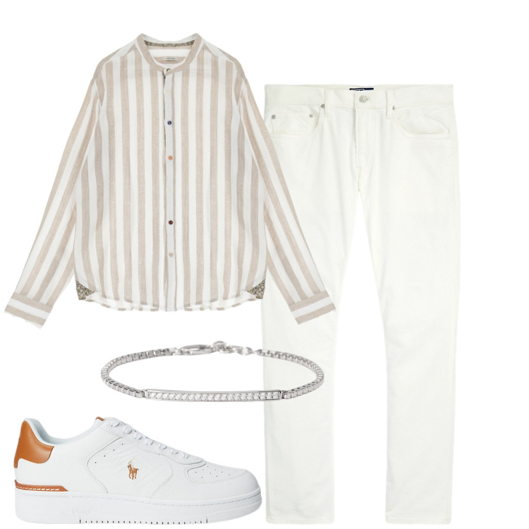 Outfit uomo - Aperitivo. Stile Casual per Serata speciale. Abbinamento con braccialetti, camicie, sneakers, pantaloni.