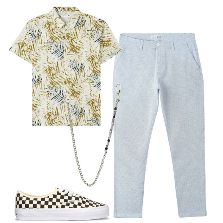 Outfit uomo - Total look #1915051. Stile Trendy per Tutti i giorni. Abbinamento con camicie a manica corta, pantaloni, collane, sneakers.