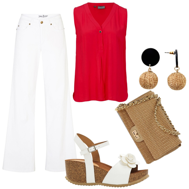 Outfit donna - Total look #1915137. Stile Casual per Tutti i giorni. Abbinamento con jeans, sandali, orecchini, top, borse a tracolla.