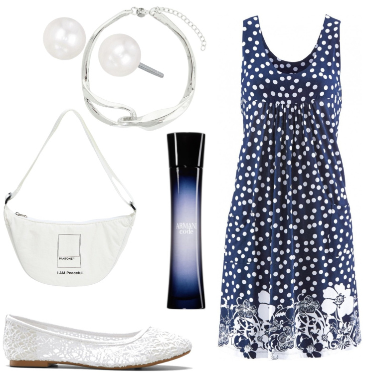 Outfit donna - Total look #1915185. Stile Casual per Tutti i giorni. Abbinamento con ballerine, vestiti corti, profumi, marsupi, orecchini, collane.