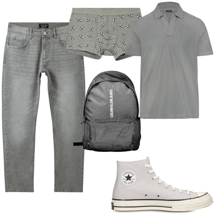 Outfit uomo - Total look #1915212. Stile Casual per Ufficio. Abbinamento con boxer, jeans, sneakers, borse sportive, polo.