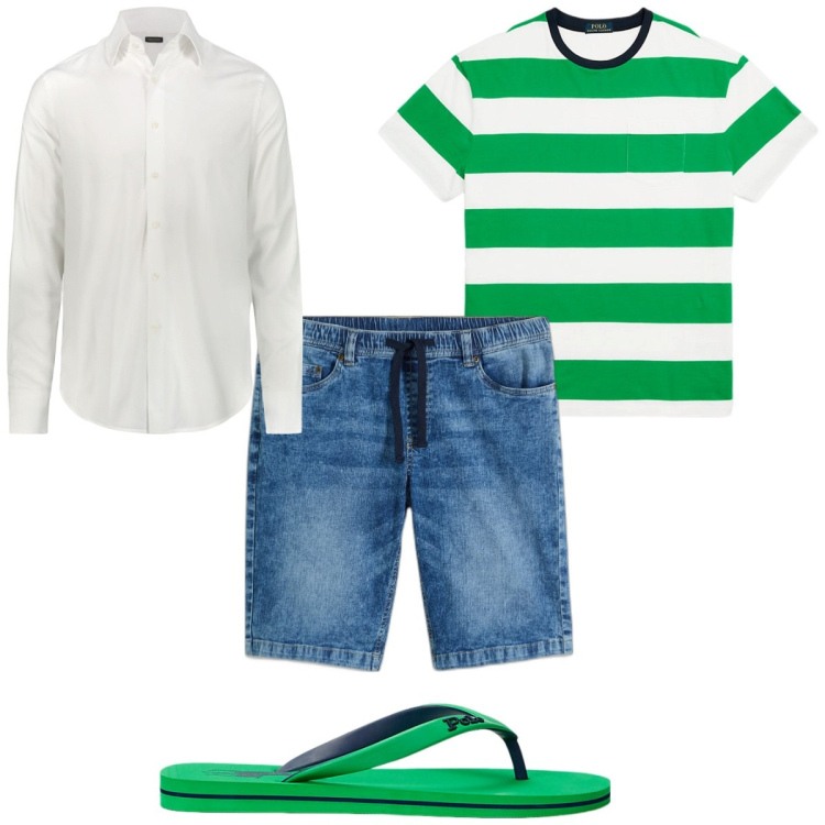Outfit uomo - Total look #1915222. Stile Trendy per Tutti i giorni. Abbinamento con bermuda, t-shirt, sandali, camicie.