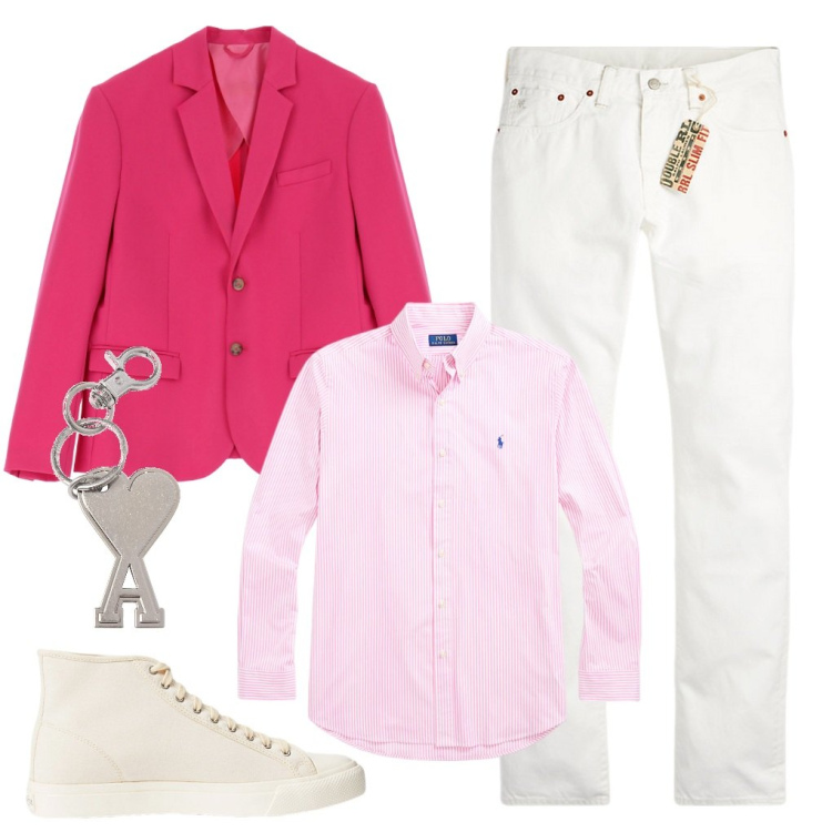Outfit uomo - Alex: in ufficio. Stile Casual per Ufficio. Abbinamento con giacche, camicie, sneakers, jeans slim fit, portachiavi.